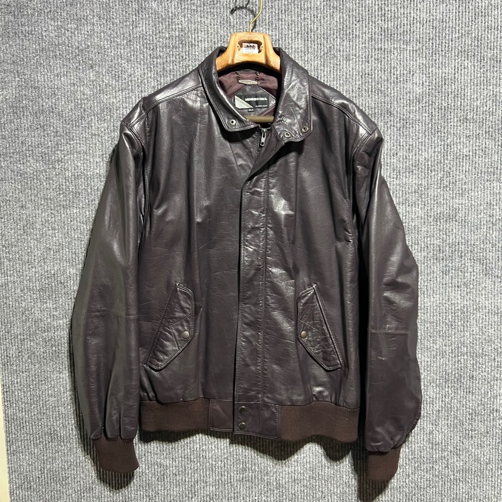 Vintage Members Only Leather Bomber Jacket Mens XLT Brown 80s Cafe Racer